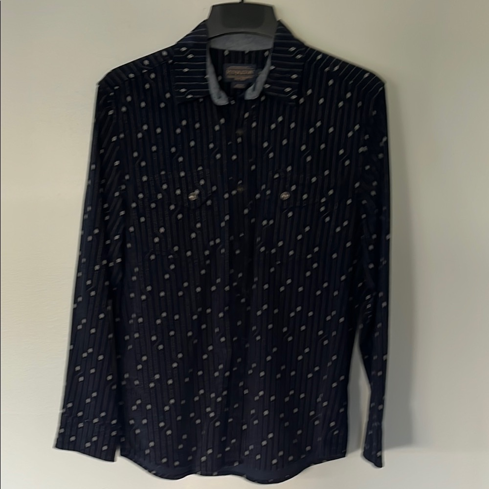 Navy Geometric Soft Brushed Cotton Button-Up Shirt